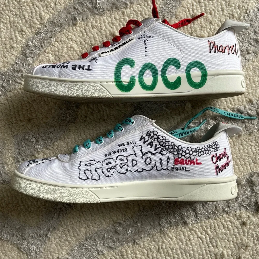 Chanel x Pharrell Williams Collab Canvas & Leather Sneakers Size 39 - Picture 4 of 13
